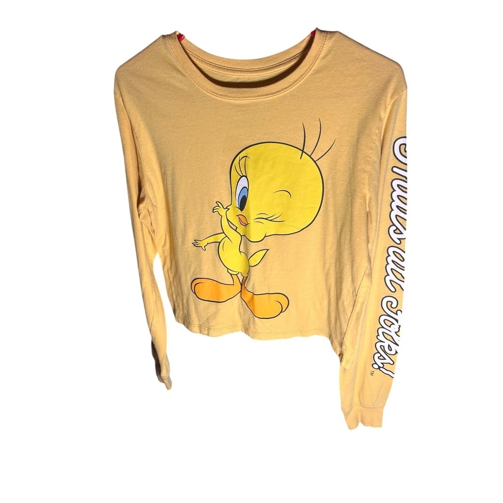 Looney Tunes Tweety Bird Crop Top Kids L Yellow Excellent Long Sleeve Graphic